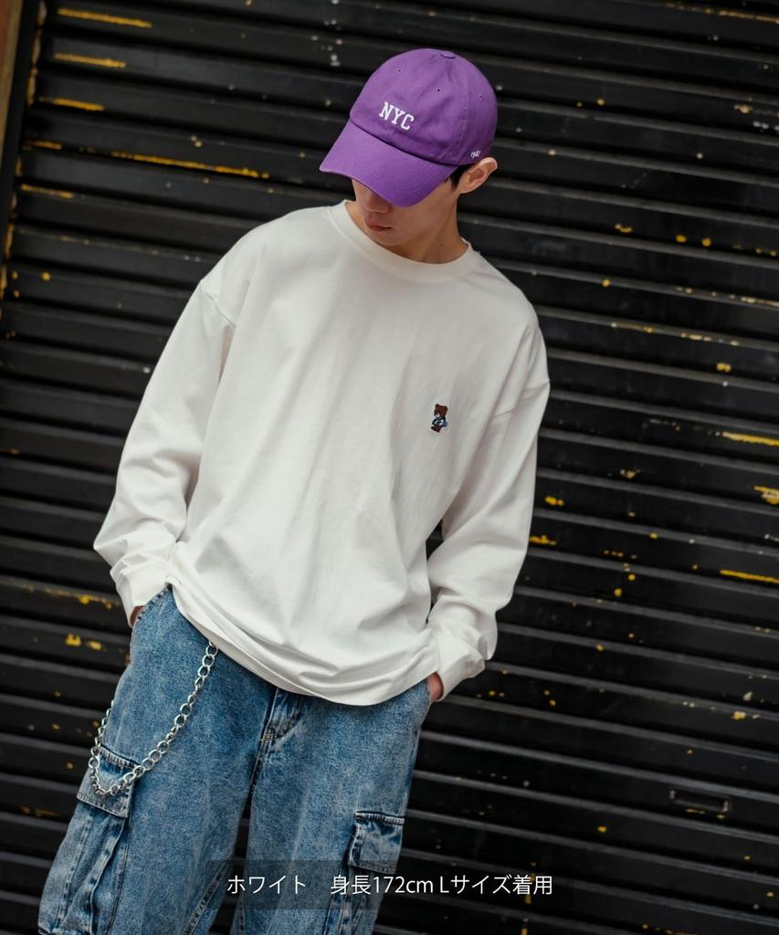 Повседневная футболка с длинным рукавом и вышивкой «Скейтбордист Медведь» для белого цвета [УЛУЧШАЕТ] [ТАНЦУЕТ БОКОМ] Мужская,