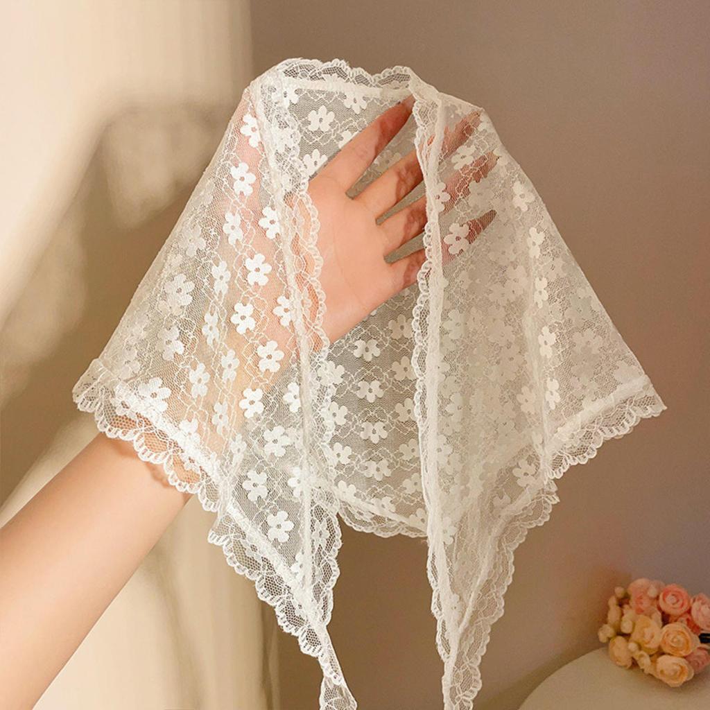 Retro Lace Headband Print Hair Scarf Triangle Headscarf Hair Bands for Womens Girl Fashion Sweet Kerchief