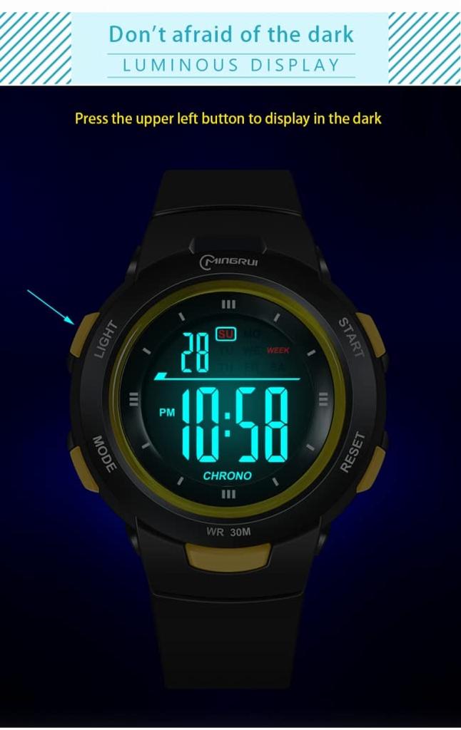 MINGRUI Kids Ladies Bicolor Digital Watch with Big Numbers Ladies Watch Watch Kids Watch Time Set Daily Waterproof Japanese Instruction Manual