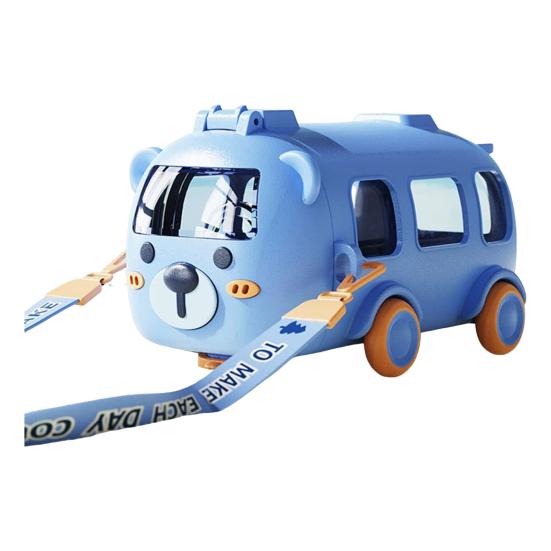 Excavator Water Bottle for Kids 500ml Leak-Proof Cartoon Cup with Wheels Adjustable