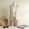 Women Loose Fit Short Linen Vest With Button Detail And V Neck Summer Casual Wear