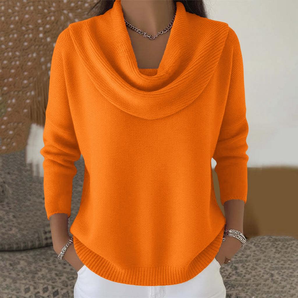 Women's Casual And Fashionable Round Neck Long Sleeved Knitted Solid Color Top Sweater