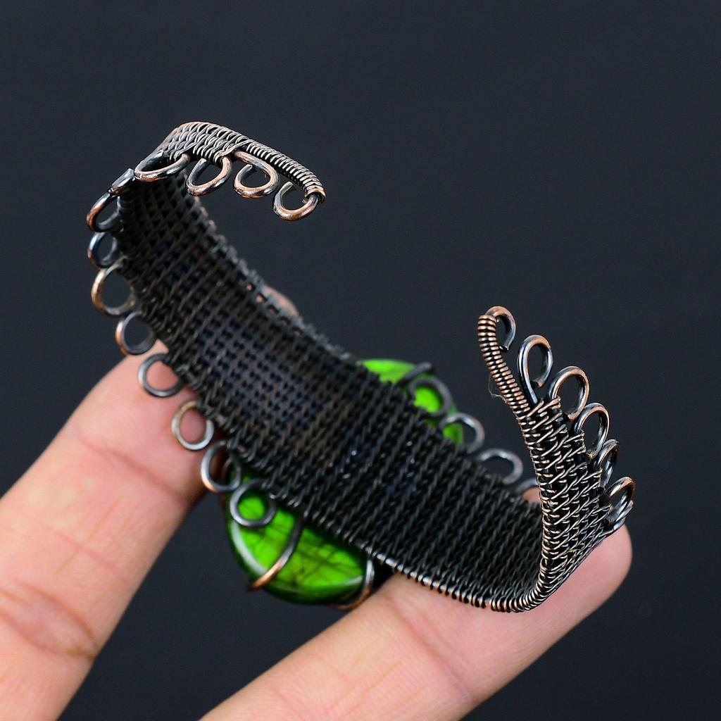 Зеленый флэш-лабрадорит, драгоценный камень, чистая медная проволока, завернутая в манжеты/браслет ручной работы, ювелирные изделия