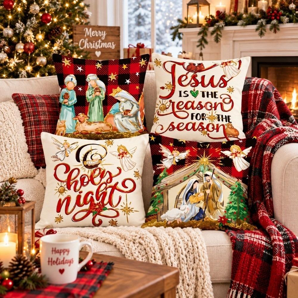 Soft Christmas Pillow Covers 2D Printed Santa Pillow Cover Atmosphere Throw Cushion Case Car