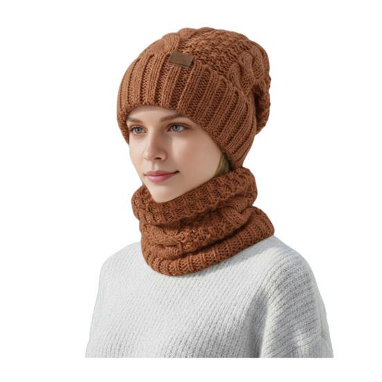 2Pcs/Set Women Hat Scarf Set Solid Color Twist Texture Warm Thermal Knit Hat Neck Scarf Set Winter Outdoor Accessories