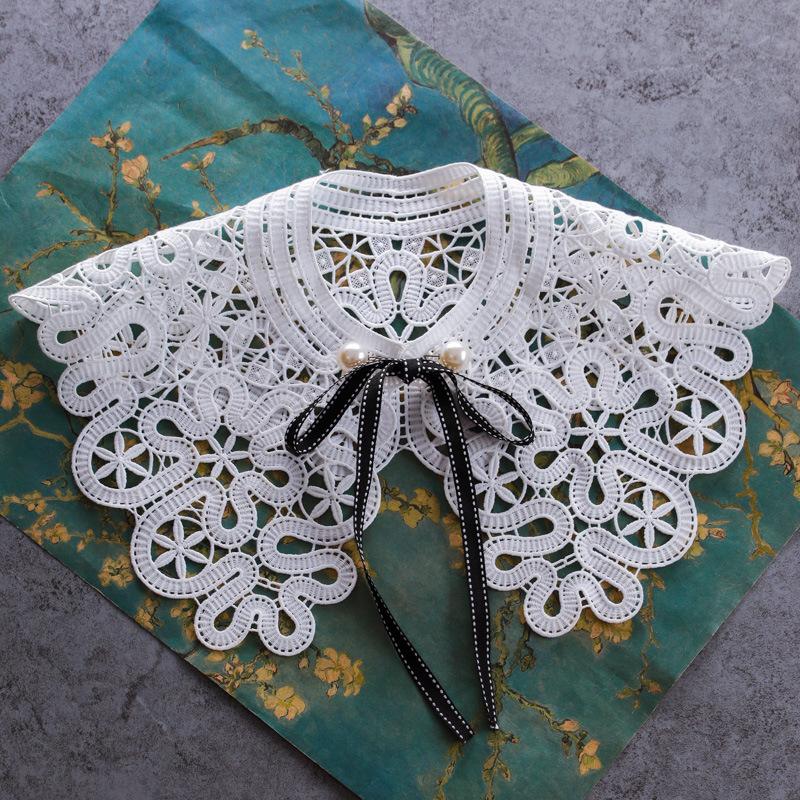 Embroidery Fake Collar Women Detachable Collars Big Lapel White False Collar Shirt Shawl Kragen Sahte Yaka Kraagje Nep Dames