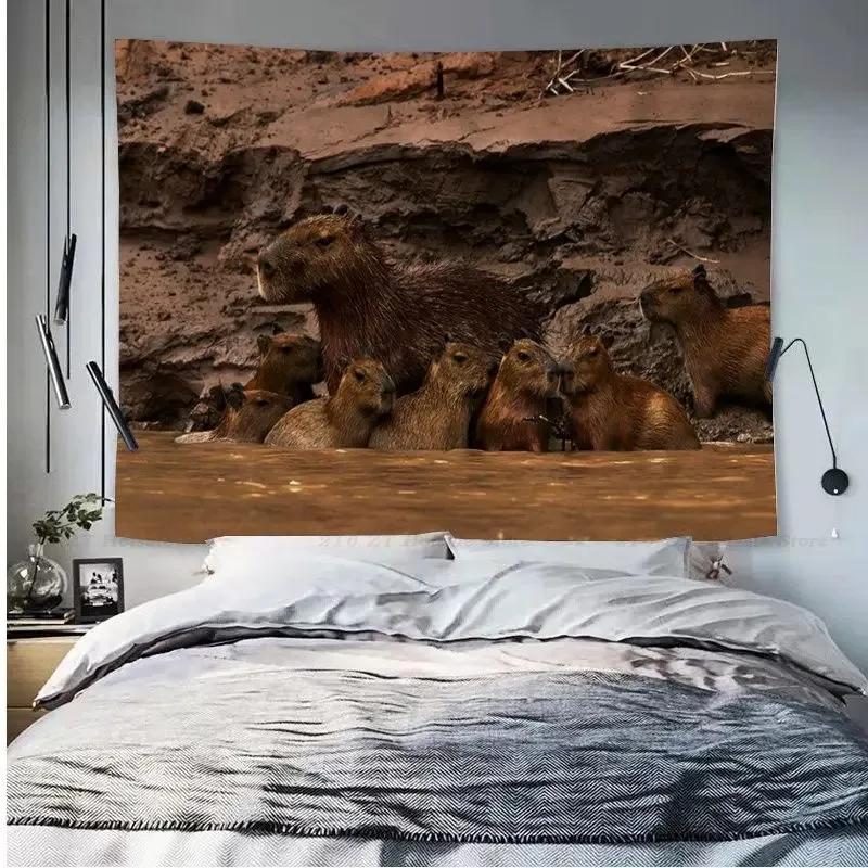 Гобелен с изображением животных капибары, украшение для офиса, гостиной, настенный гобелен для дома