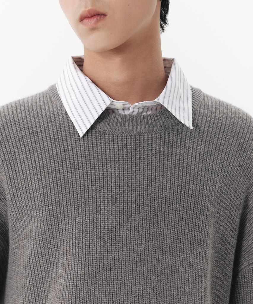 MUSINSA STANDARD Oversized Ribbed Crew Neck Knit [Melange Light Grey]