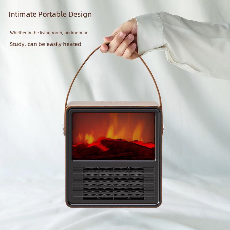 Портативный электрический камин с имитацией пламени и текстурой древесины
