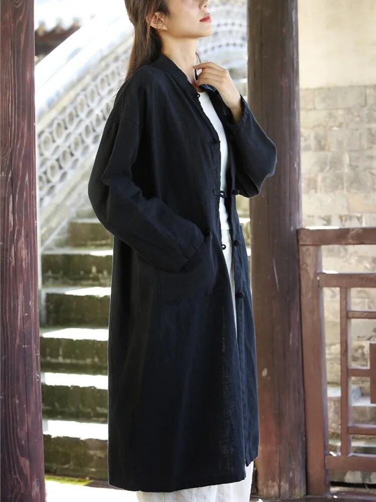 Johnature Осенняя женская свободная льняная винтажная рубашка с воротником, однобортная однобортная рубашка в китайском стиле в стиле ретро