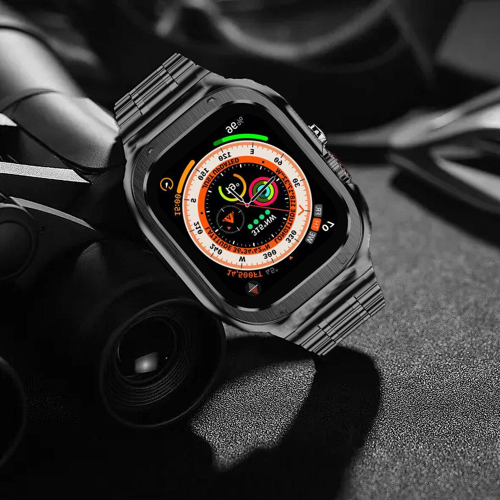 Mod Kit Stainless Steel Strap+Metal Case Ultra 49mm For Apple Watch Series 8 7 6 5 SE 45mm 44mm 40mm 41mm Modification Band