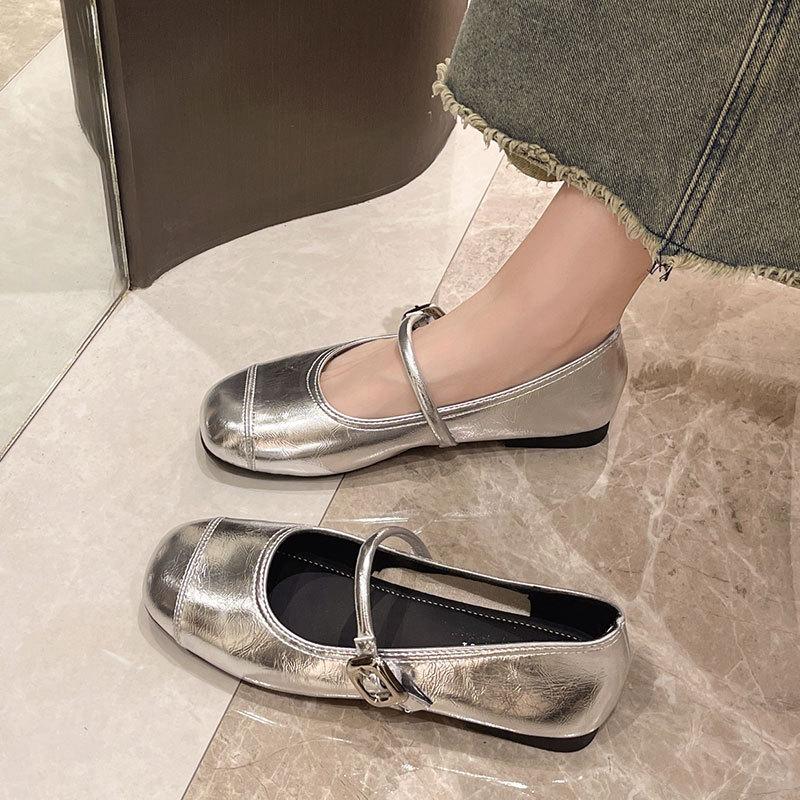 French with skirt Mary Jane shoes women's shoes 2025 spring and summer new Korean version flat Doudou shoes silver small leather shoes