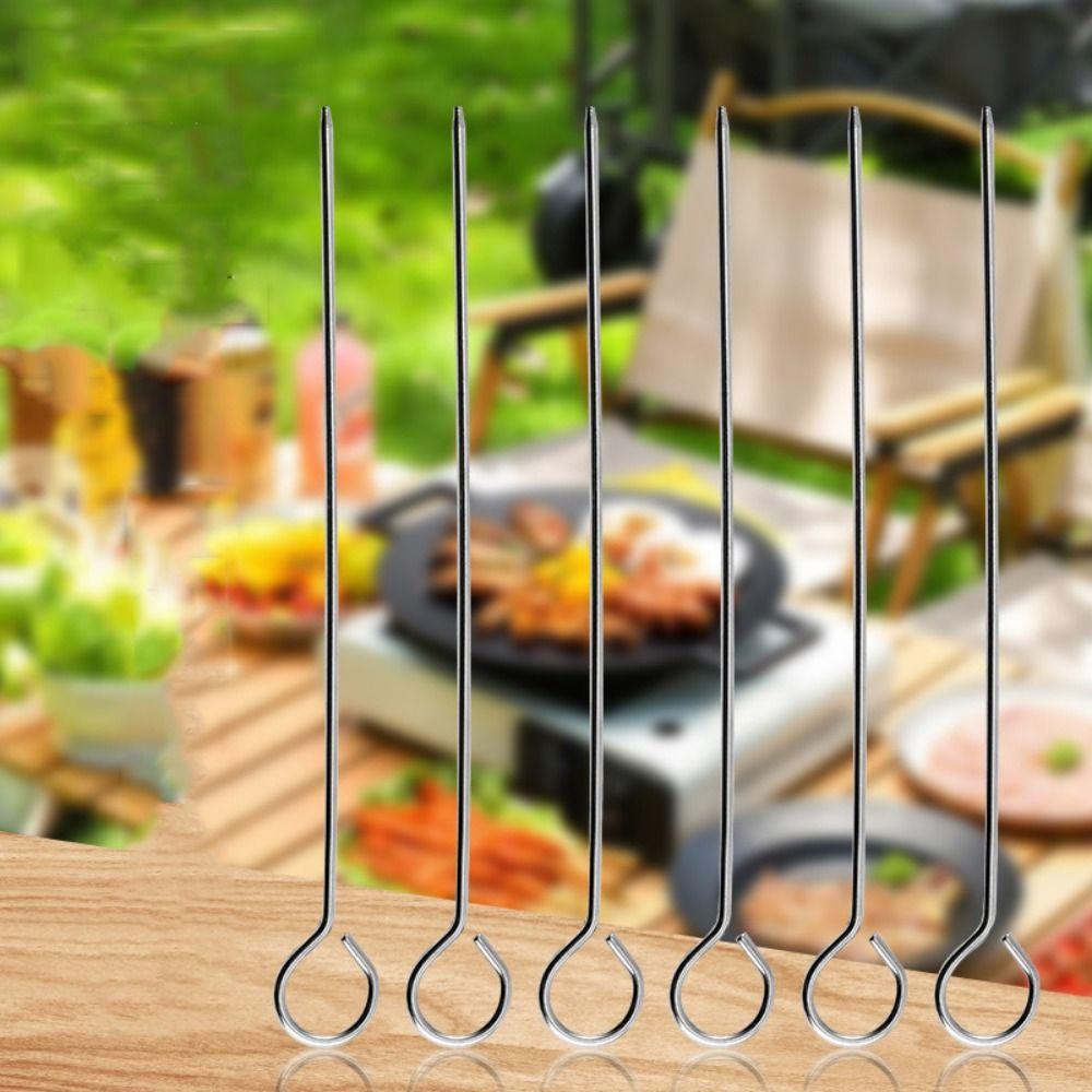 20pcs Reusable Stainless Steel Barbecue Skewer Ringed BBQ Skewers Durable Roast Goose Needle  Picnic