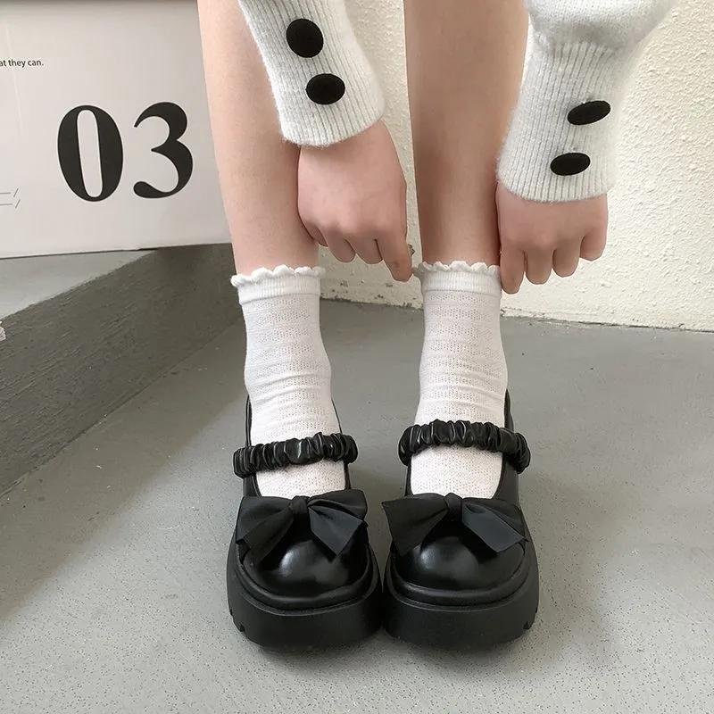2024 New Fashion Buckle Women's Pumps Spring Autumn Mary Jane Round Toe Solid Butterfly Knot Platform Casual Ladies Shoes
