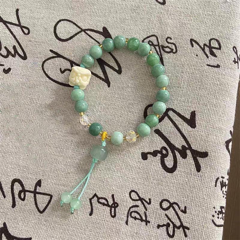 Браслет из натурального камня Green Lion для девочек - новый китайский стиль, высококачественные украшения на руку с завязками