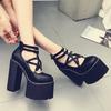 Fashion Women Pumps High Heels Zipper Rubber Sole Black Platform Shoes Spring Autumn Leather Shoes