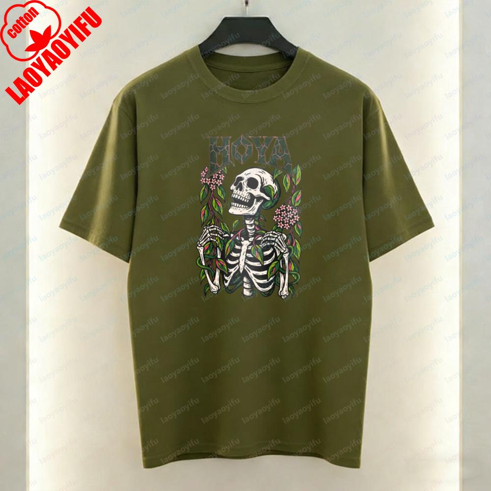 Harajuku Hoya Vine Skull Shirt for Women Unisex Gothic Botanical Tee Skeleton Plant Lover Gift Halloween Cottagecore Dark Clothes