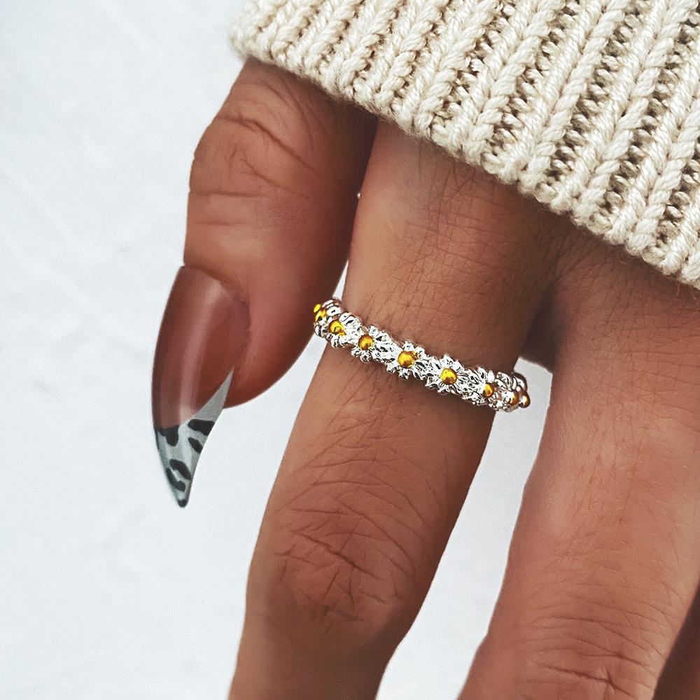 Модное открытое кольцо с маргариткой женское серебряного цвета простое элегантное регулируемое кольцо на указательный палец ювелирное изделие в подарок
