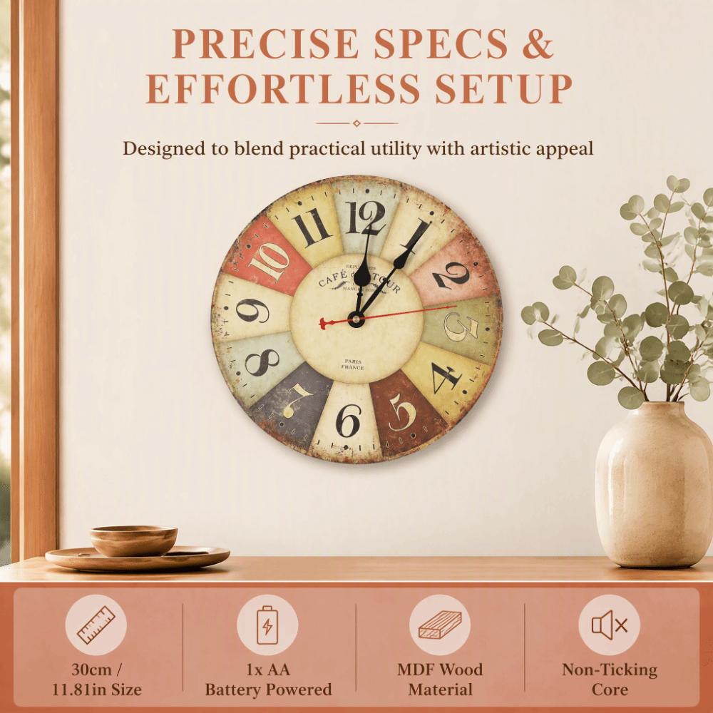 Battery Operated Wooden Wall Clock Silent Movement Home Decor Clock Retro Wall Clock Wall Mount