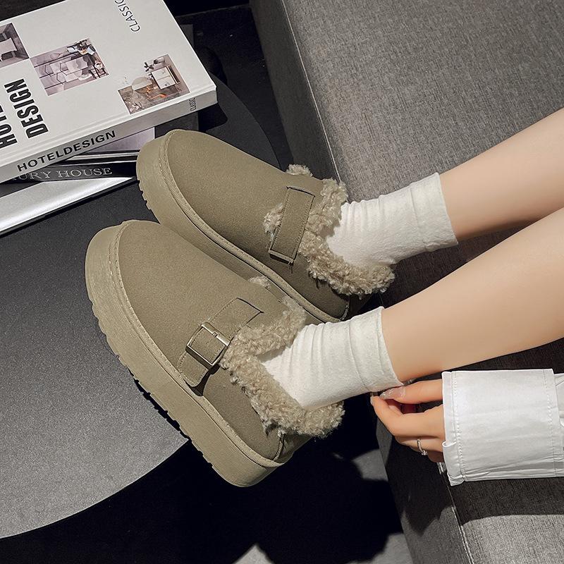 Модные женские меховые зимние ботинки на платформе, нескользящие, для походов, женские зимние меховые ботинки, нескользящие, для походов, слипоны, домашние хлопковые туфли