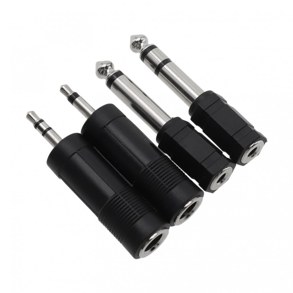 Black Headphone Adaptor Converter Stereo 1/4 Inch 3.5mm To 6.35mm 4*