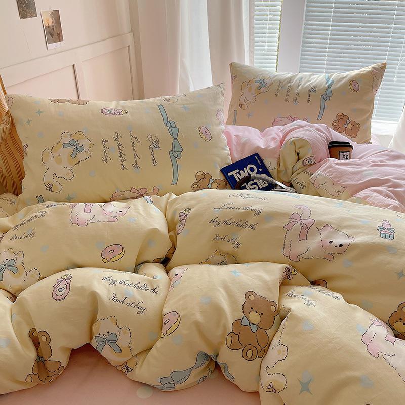 Комплект постельного белья из 100% чистого хлопка, четырехпредметный, приятный к коже, стиранный в воде, простыня, пододеяльник, комплект наволочек