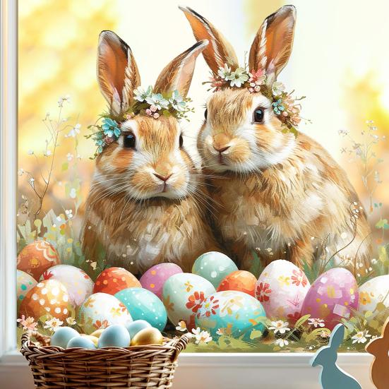Пасхальная Наклейка на Стену Смешной Кролик Трещина Отклеивающаяся Наклейка 3D Дизайн с Дырой Мультяшные Самоклеящиеся Наклейки на Стену для Детской Комнаты Игровой Комнаты