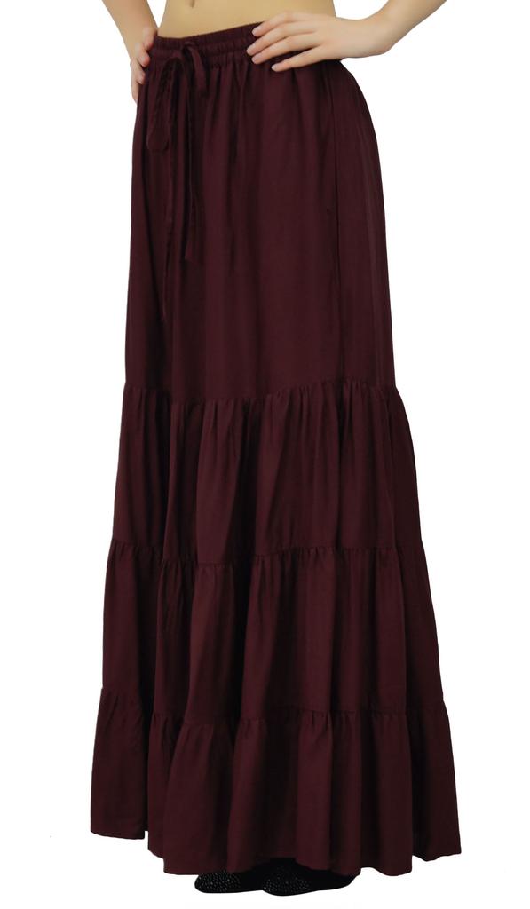 Bimba Длинная расклешенная юбка макси-ярус в стиле бохо с эластичной резинкой на талии из вискозы в стиле бохо