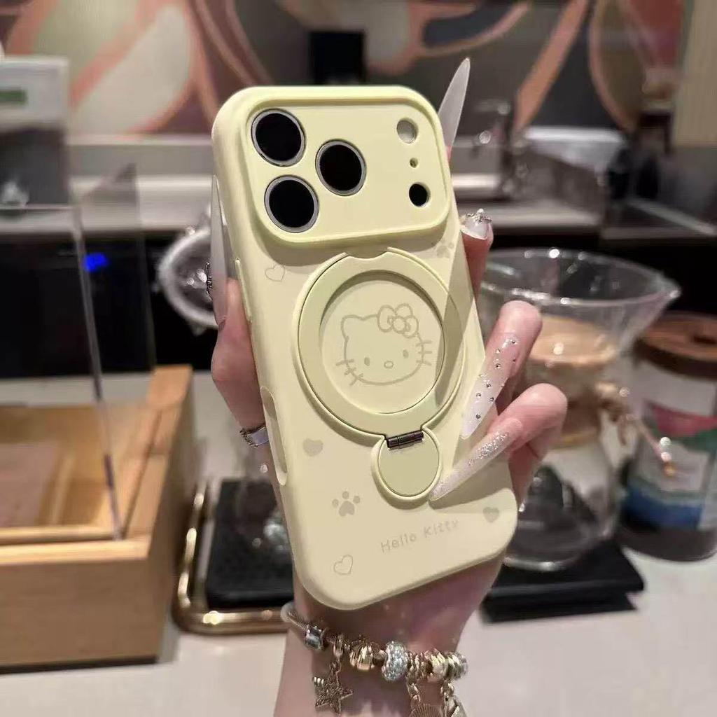 Магнитный чехол из жидкого силикона для Apple 17 Pro - Мультяшный KT Cat с подставкой, Защитная крышка