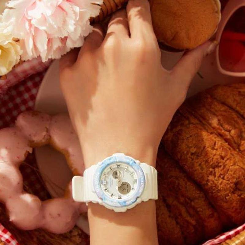Casio BABY-G Series Summer Beach Fashion Trend Vitality Hands Three Eyes Double Display Sports Waterproof Quartz Movement Resin Strap BGA-270M-7APRD