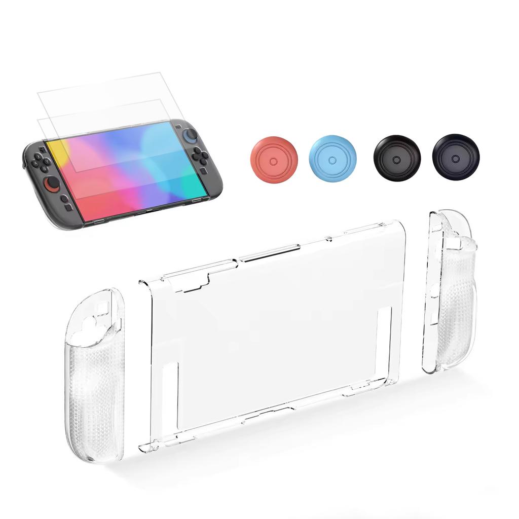 [1Set/9Pcs]New Suitable for Switch 2 Protective Kit TPU Dockable Soft Case with Tempered Glass Screen Protector, Game Console Case Joystick Caps Grips