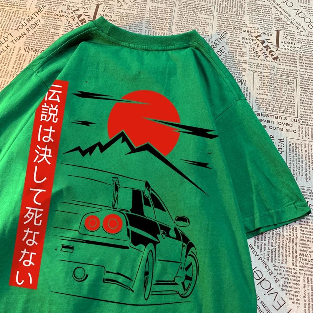 Японский стиль автомобиль смешной оригинальный дизайн мужские футболки хлопковая одежда свободная дышащая с коротким рукавом летняя футболка большого размера