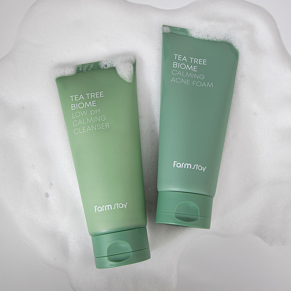 Farmstay Tea Tree Biome Calming Acne Foam 180ml Tea Tree Salicylic Acid Centella Acne Facial Cleanser