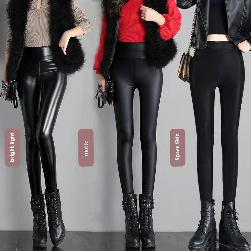 Женские штаны из ПУ кожи для зимы, облегающие и теплые