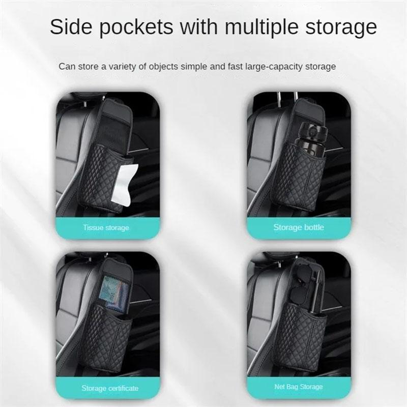Car Seat Side Hanging Storage Organizer Leather Auto Cup Tissue Box Glass Phone Holder Driving Chair Side Paper Towel Pocket Bag