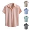 Men'S Fashion Collar Solid Color Shirt Casual Short Sleeved Top