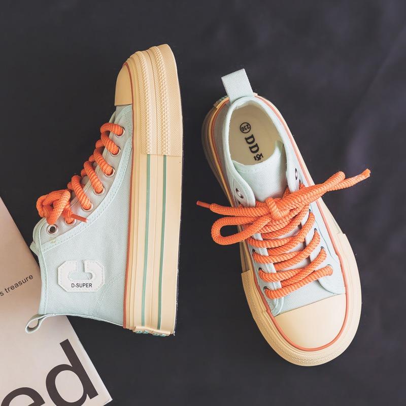 Fashion 2025 Summer Women's Sneakers New Canvas Lace-Up Women's Sports Shoes Breathable Platform Sneakers Shoes White Casual Women Shoes