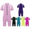 One-Piece Quick Dry Short Sleeves Zippered Shorty Wetsuit Bathing Suit Rash Guard Swimwear for Girls