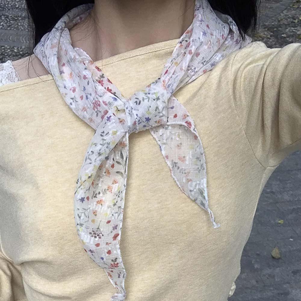 Cotton Floral Headscarf Pastoral Style Triangular Headband Spring Silk Scarves  Girls