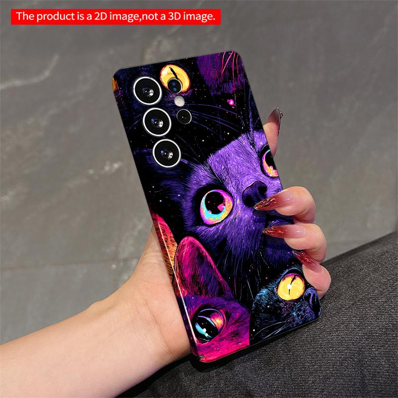 2DFlat Samsung phone case Neon Cats Cosmic Eyes Phone Case Applicable to Galaxy S22 S23 S24 S25ULTRA S26 A12 A13 A14 A15 A16