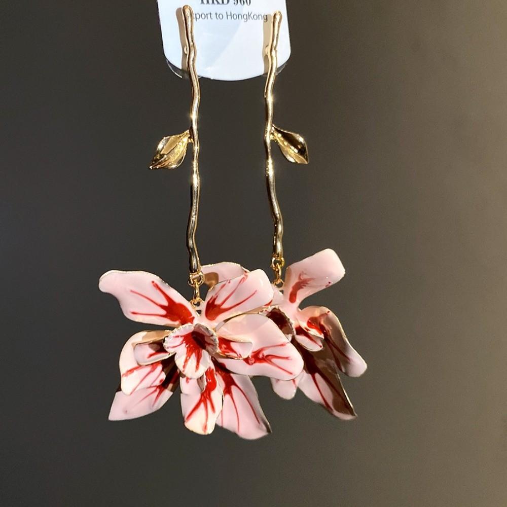 Zinc Zinc Alloy Floral Pendant Earrings with Leaf Stalk Stud Earrings Enamel Flower Drop Earrings  Vacation