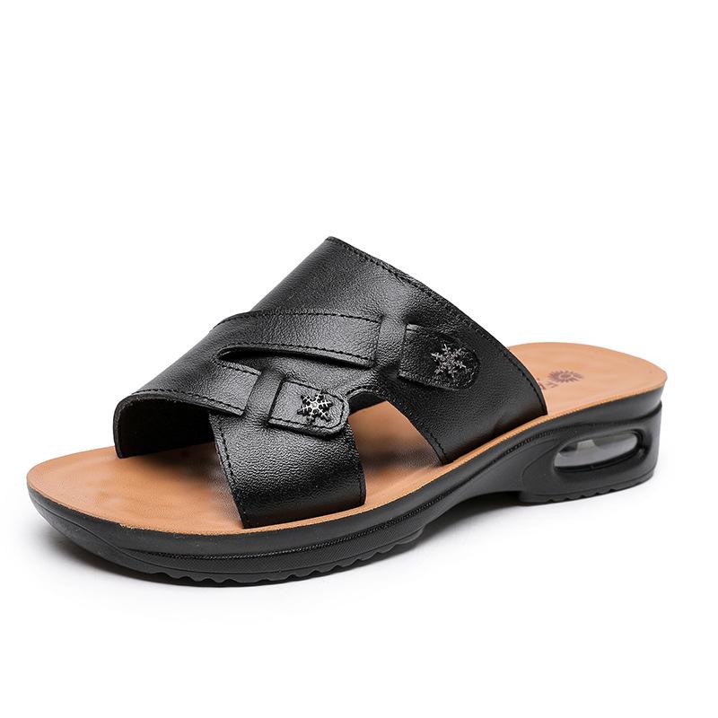 Новые летние классные тапочки для мам, женские кожаные тапочки с воздушной подушкой, мягкая подошва, нескользящие, для среднего и пожилого возраста, удобные женские тапочки, верхняя одежда