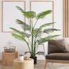 Artificial Palm Tree with 16 Plastic Leaves, UV-Resistant Artificial Plant with Plastic Pot, for Indoor and Outdoor, Green