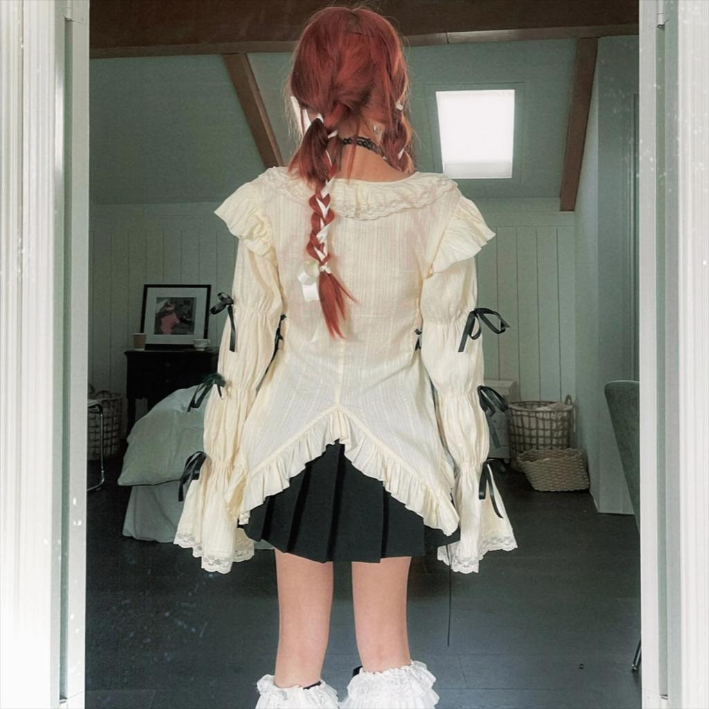 2KWEIRD Эстетика Y2k Кружевная рубашка Гранж Готика Необычные блузки Фея Харадзюку Рубашка-бандаж Винтажная одежда Лолиты Молл-готика