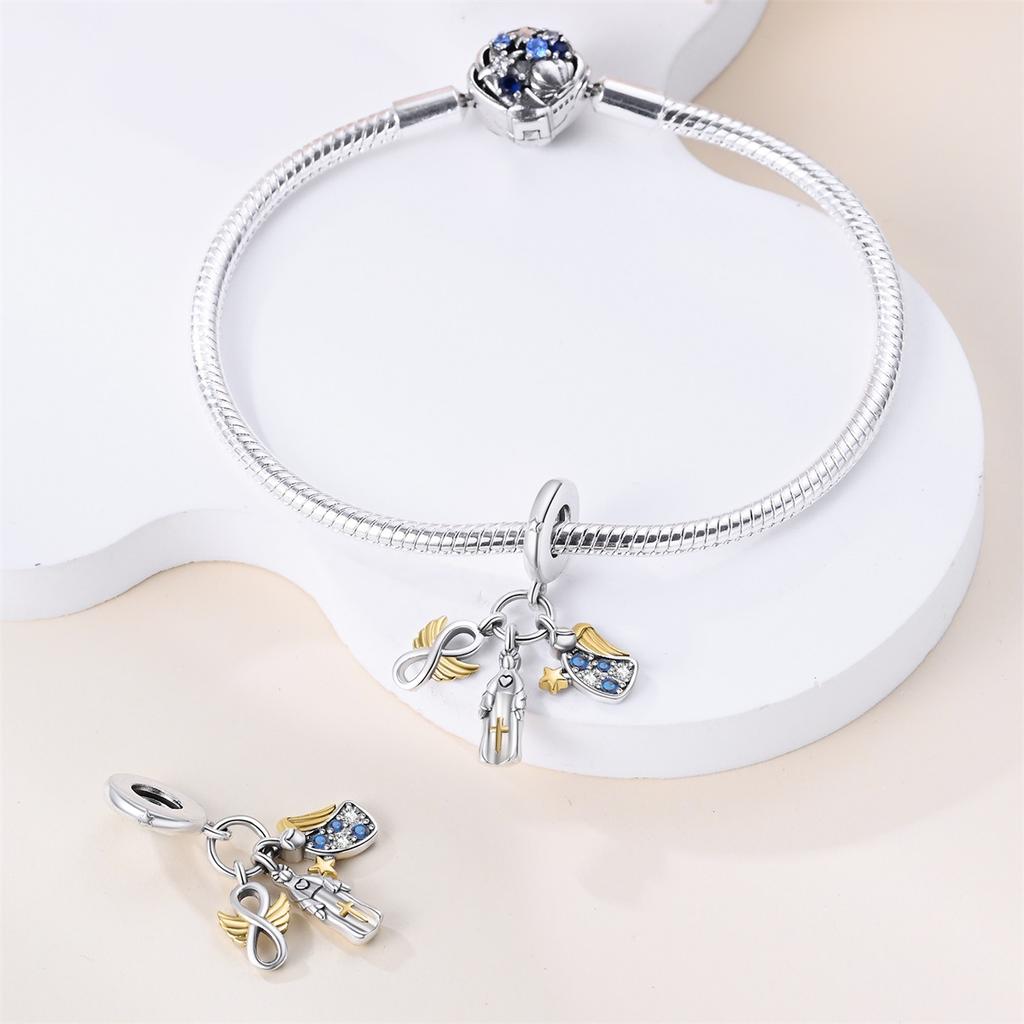 New White Copper Plated 925 Silver Pendant Religious Virgin Angel Three-Piece Diy Jewelry Accessories Bracelet