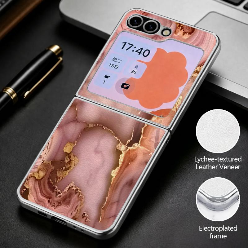 Красочный Мраморный Чехол Для Samsung Z Flip 8 7 6 5 Роскошная Позолоченная Кожаная Наклейка Складная Крышка Телефона Для Galaxy Z Flip8 Flip7 Flip6