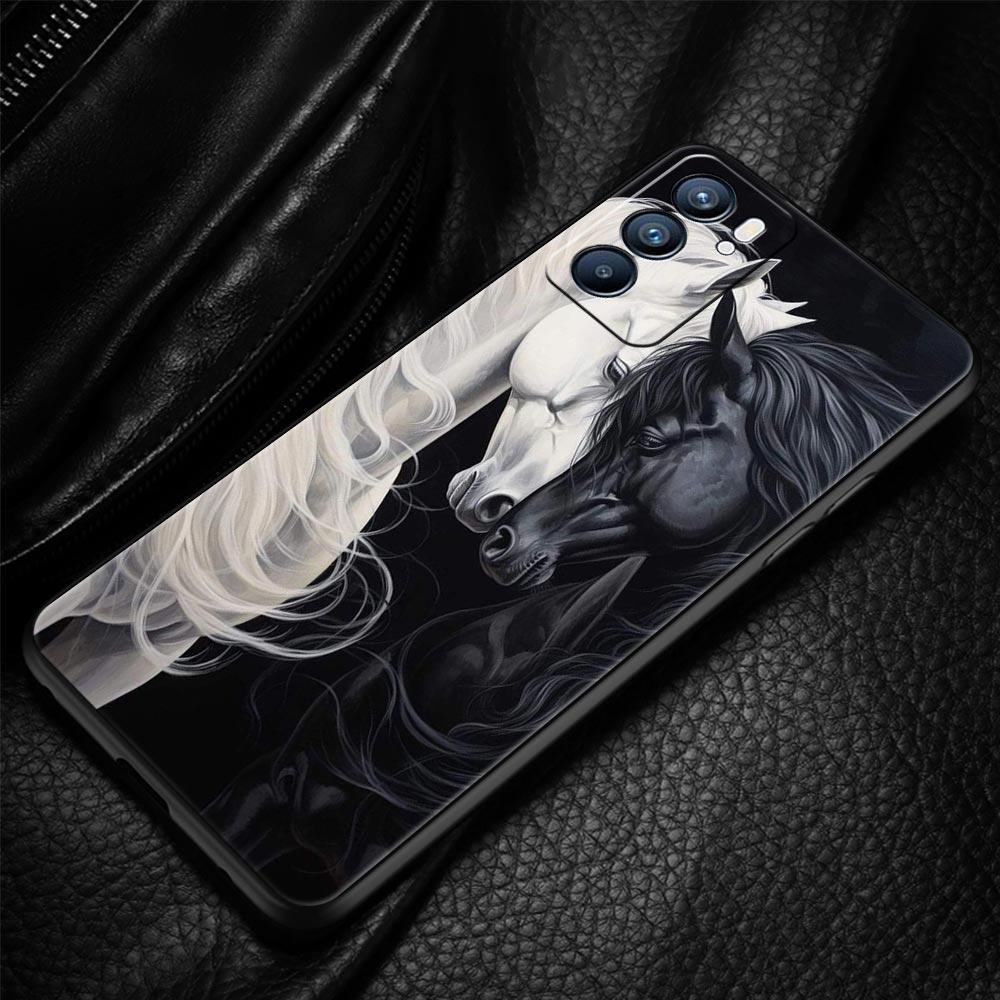Чехол для Oppo Reno13 Reno12 Reno11 F Reno10 Pro A54 A53 A95 A76 A57 A98 A80 A79 5G A78 4G Cover Черно-белые скачущие лошади