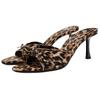 Spice girl leopard print cool slippers women wear bow open-toed high-heeled sandals stiletto one-word slippers