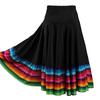 Midi Skirt Ladies Folk Dance Skirt Elastic High Waist Spanish Swing Skirt Rainbow Large Swing Hem Mexican Flamenco Performance Skirt