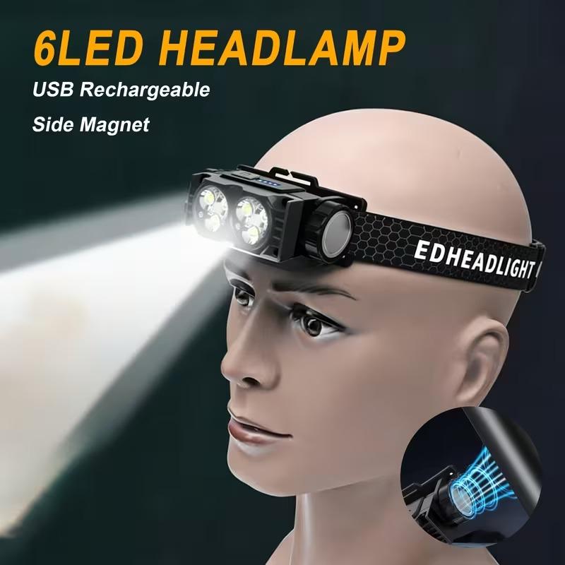 Светодиодный рабочий налобный фонарь с USB-зарядкой и индикатором батареи, hands-free, магнитный дизайн, регулируемый угол наклона, для рыбалки, кемпинга